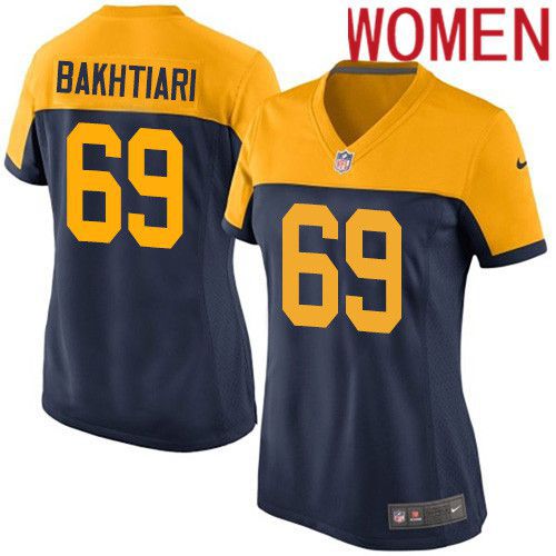 Women Green Bay Packers 69 David Bakhtiari Navy Blue Nike Alternate Game NFL Jersey